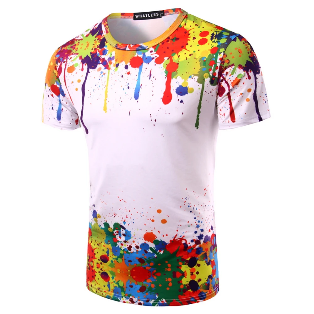 

2017 Summer Men 3D T Shirt Print Ink Graffiti Splashed Paint Short Sleeve Hip Hop Camisetas Hombre Mens Tee Shirt Homme