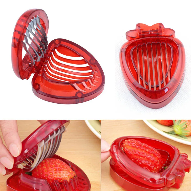 Strawberry Slicer Fruit Cutter Carving Tool Salad Cutter Stainless Steel strawberry cutter Fruit slicer Portable Kitchen Gadgets