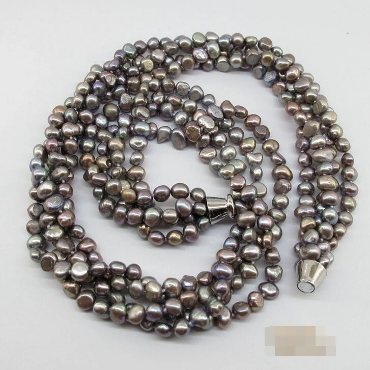 

FREE SHIPPING>>>@@ > 0852 Special Colour Grey/Purplish Fresh Water Pearl Four Strands 18" Necklace