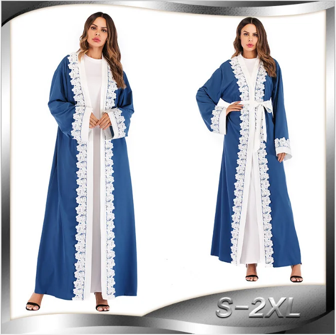

Muslim Embroidery Lace Abaya UAE Maxi Dress Cardigan Tunic Long Robe Gowns Kimono Ramadan Arab Islamic Turkish Worship Service