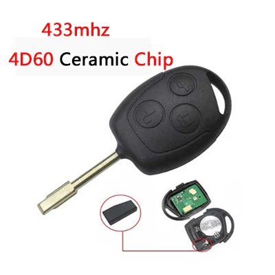 OkeyTech автоматический дистанционный ключ Fob 433 МГц 4D60 чип для Ford Mondeo Focus Transit 3 кнопки полный ключ автомобиля Remotkey FO21 лезвие - Количество кнопок: 4D60 Ceramic Chip