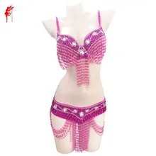 10 цветов танец живота кисточкой бюстгальтер костюм сексуальный кисточкой бисер бюстгальтер и пояс для женщин танец живота производительность одежды комплект