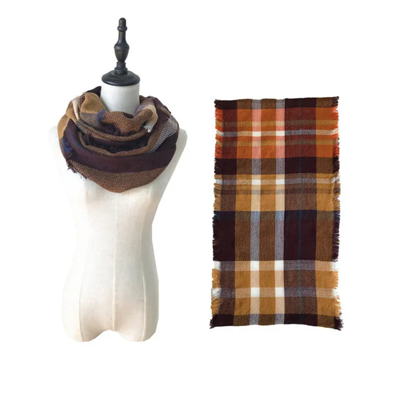 Зимний женский кашемировый шарф, шарф в стиле бесконечности с потертыми краями, клетчатый и шотландский зимний шарф-хомут, шаль для женщин - Цвет: 4