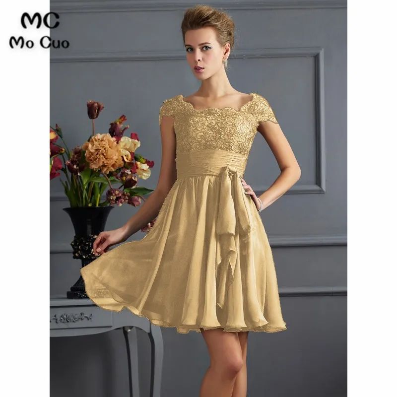 A-Line Scoop Lace Short Chiffon Bridesmaid Dresses54366
