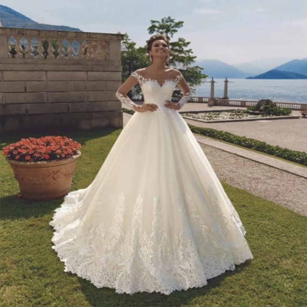 

Fansmile 2019 Vestido De Noiva Vintage Long Train Ball Gown Wedding Dress Custom Made Plus Size Bridal Dress FSM-594T