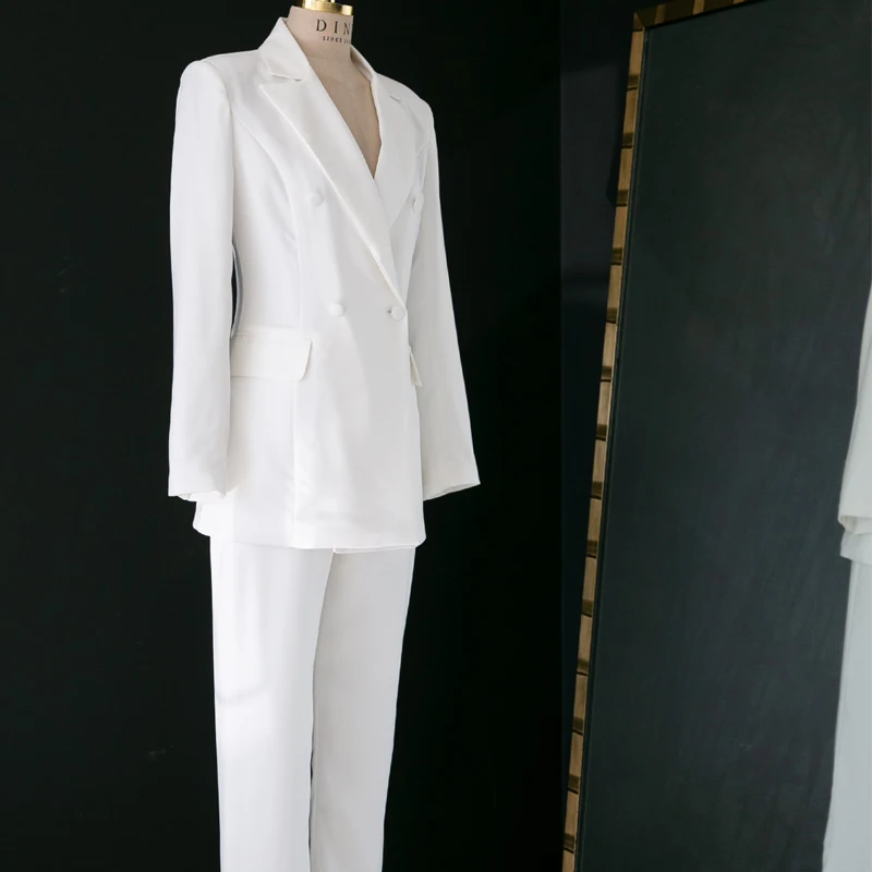 Белый костюм с длинными рукавами модный костюм для самостоятельного развития куртка профессиональные брюки для поездок+ пальто костюм из двух предметов