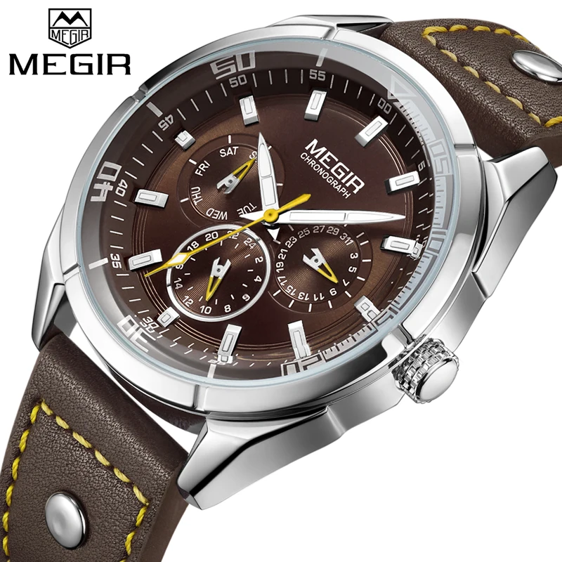 MEGIR Топ люксовый бренд Мужские часы Мужские модные кварцевые часы мужские s простые деловые наручные часы Мужские часы Relogio Masculino
