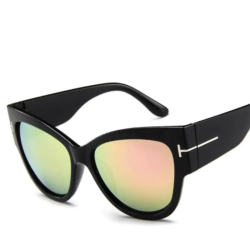 Роскошные брендовые дизайнерские женские солнцезащитные очки большого размера ацетатные солнцезащитные очки «кошачий глаз» сексуальные оттенки - Цвет линз: Black Pink