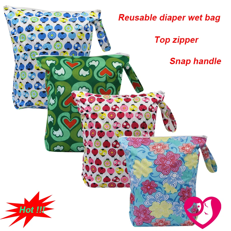 1PC Reusable Waterproof Printed PUL Diaper Wet Bag Double Pocket,Cloth