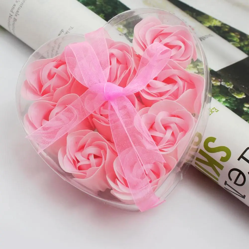 

9 PCS Bath Body Heart Rose Petal Party Gift Favor Flower Scented Pink Soap in Heart Box Wedding Decoration Gift Best For Lovers