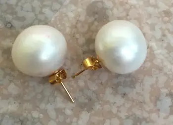 

charming pair of huge 13-14mm natural south sea genuine flat white pearl earring