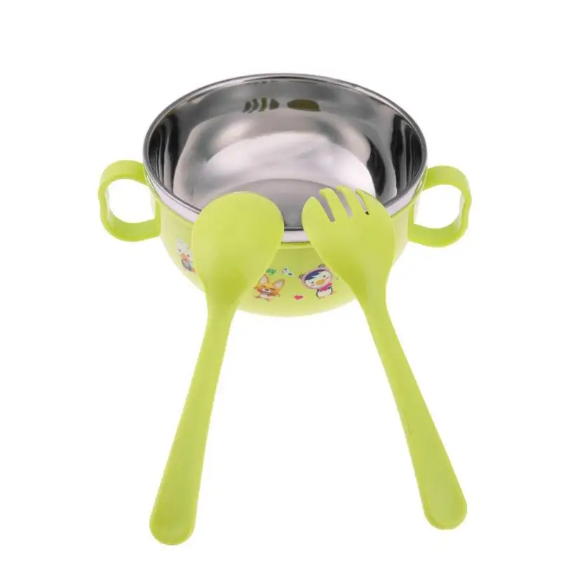 300ml Baby Feeding Training Bowl With Spoon Set Baby Tableware Bowl Stainless Steel Cartoon Binaural Baby Feeder Kids Plate Suck 300ml Baby Feeding Training Bowl With Spoon Set Baby Tableware Bowl Stainless Steel Cartoon Binaural Baby Feeder Kids Plate Suck