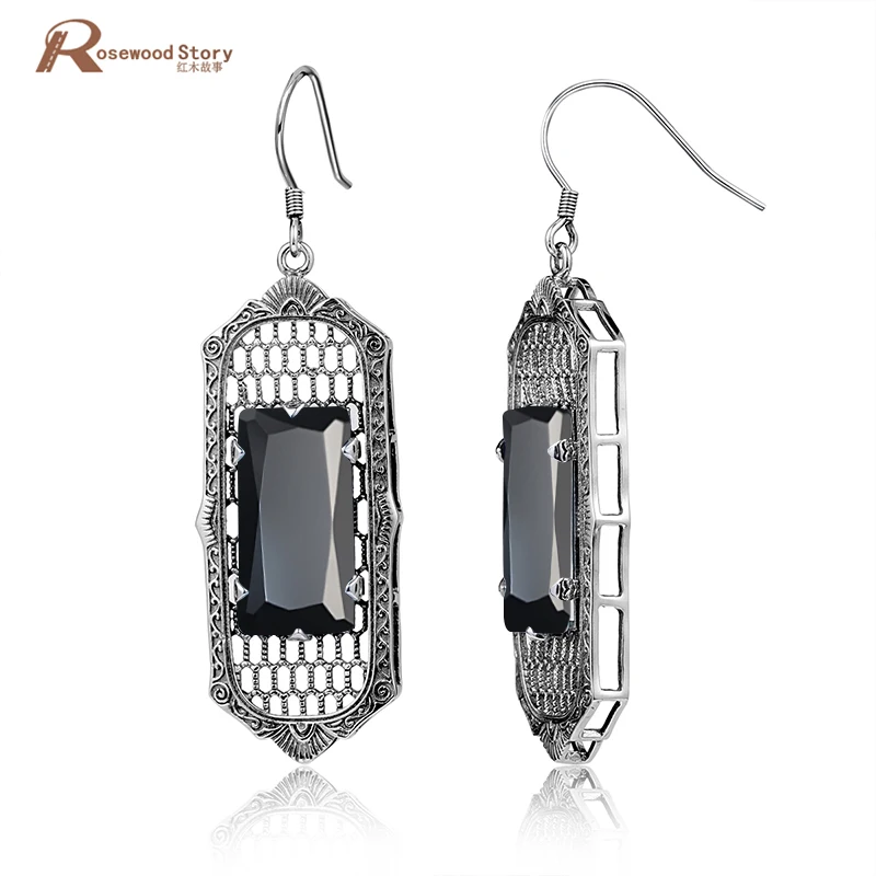 

Handmade Charm 925 Sterling Silver Delicate Sentiments Black Created Stone CZ Knot Women Drop Earrings Wedding Fashion Jewelry