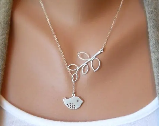 yiustar New Fashion Bird on Leaf Necklace for Women with Long Chain Pendant XL028 | Украшения и аксессуары