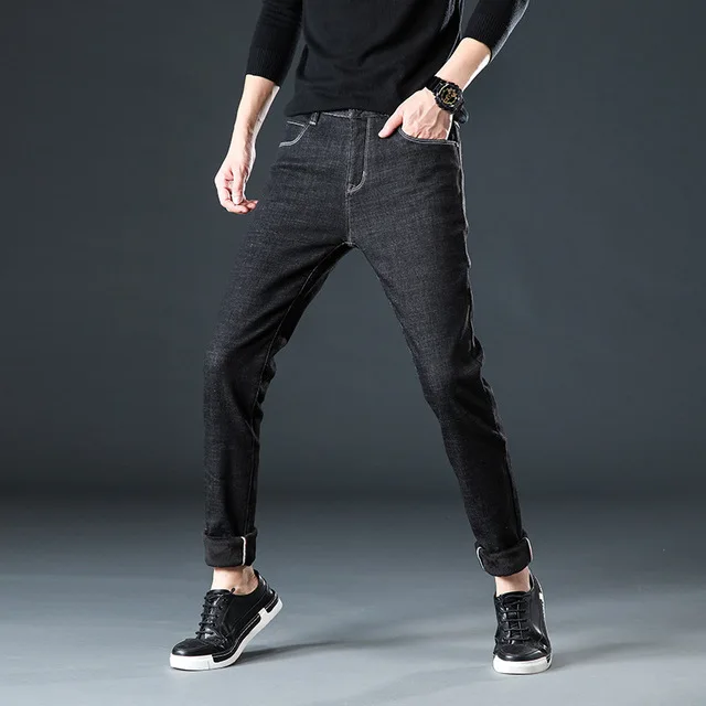 

Autumn 2019 Men's Jeans Business Casual Straight Skinny Stretch Denim Trousers Classic Men Plus Size28 -44 46