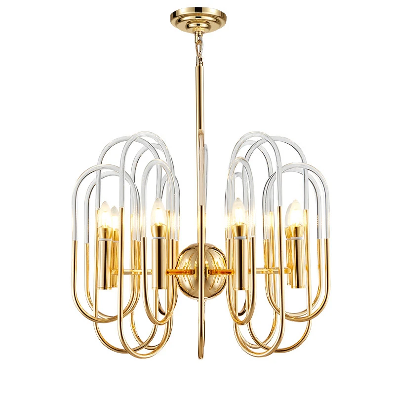 

Nordic Modern 10 arm Pendant Light Creative LED hanging lamps gold metal clear acrylic for Coffee House Bedroom Suspension lamp