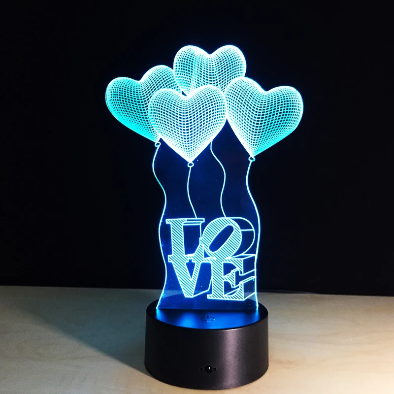  Colorful Table Lamp Love Heart Balloon Romantic Gift for Wedding Wife Lovers Valentine 3D Touch Bab - 32890632001