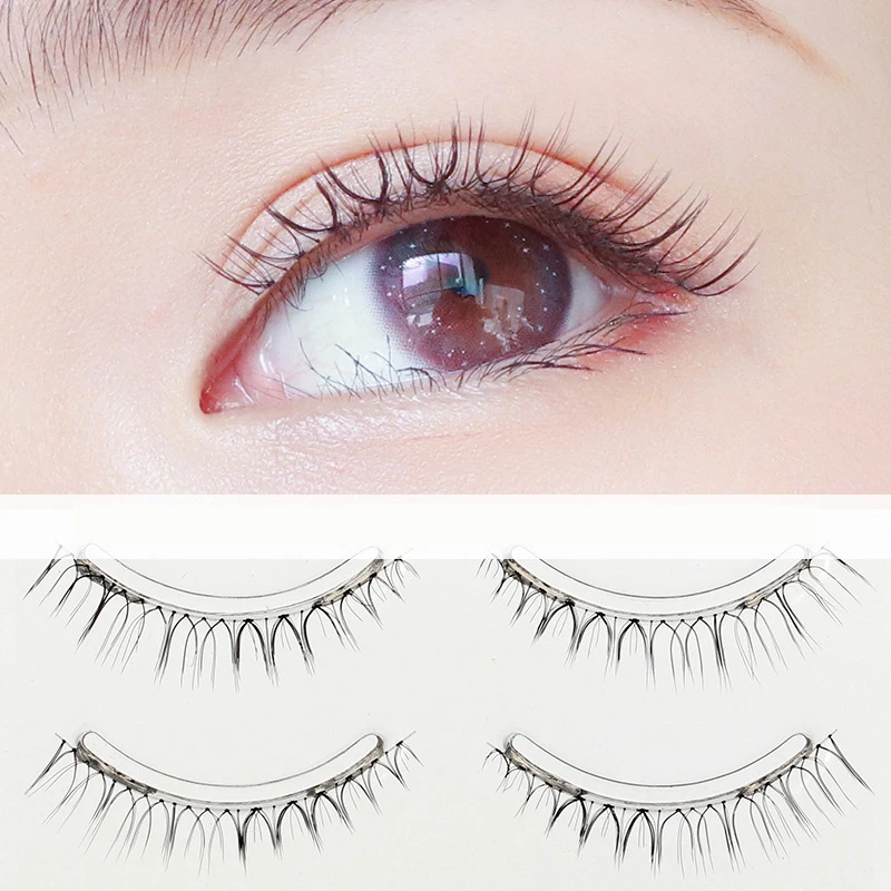 

YOKPN 4 Pairs Short Sharpened False Eyelashes Simulate Natural Cross Eye Lashes Transparent Stalk Nude Makeup Eyelash Curl
