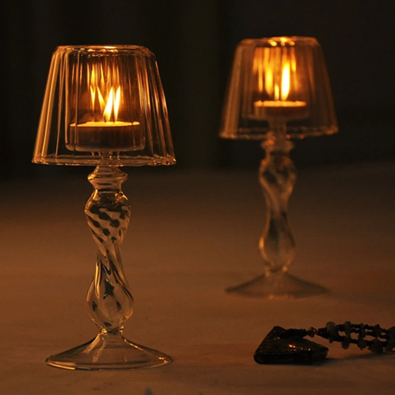 Fashion Umbrella Glass Tealight Candle Holders Transparent Candlesticks Romantic Dinner Home