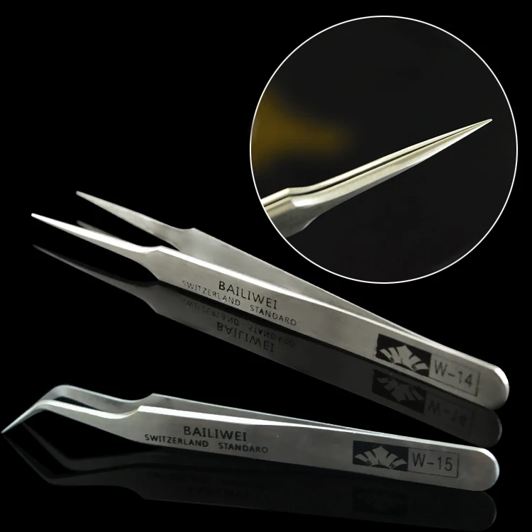 Professional 2pcs Stainless Steel Tweezers Curved + Straight Eyelash Tweezers for Eyelash