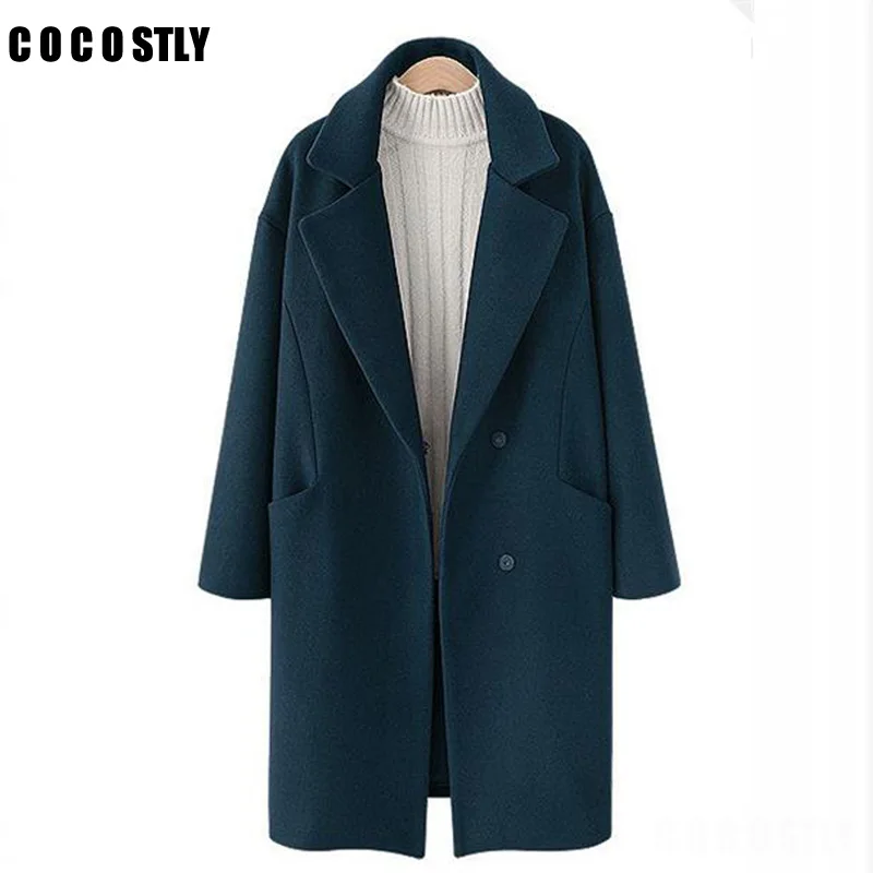 High Quality 2017 Winter Coat Women Wool Coat Long sleeve Medium Long Wool Coat Loose Warm Woolen Coat Women
