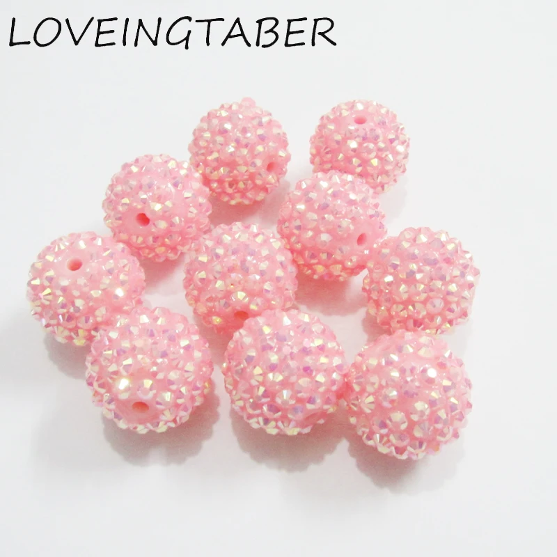 

20mm 100PCS Pink AB Resin Rhinestone Ball Beads,Chunky Beads For Kids Jewelry Making
