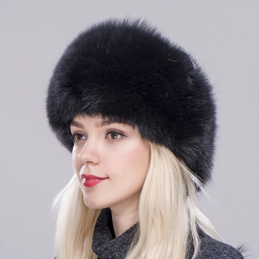 FXFURS Для женщин зимние натуральный натуральный мех лисы шляпы Монголия шляпа принцессы шапка зимние Лыжный Спорт шапка, закрывающая уши зимняя меховая шапка-ушанка - Цвет: black