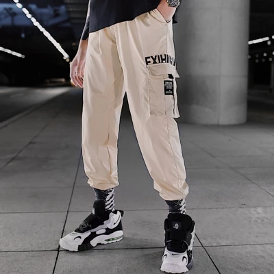 Хип-хоп брюки мужские свободные джоггеры с принтом уличная одежда шаровары Одежда по щиколотку брюки контрастный цвет лоскутные брюки - Цвет: W114 khaki