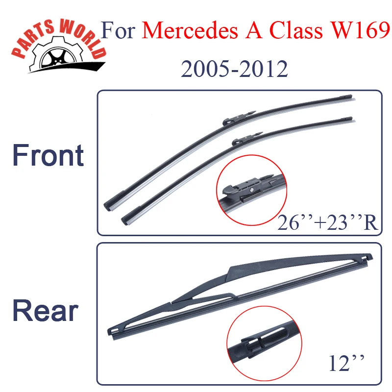 Combo Silicone Rubber Front And Rear Wiper Blades For Mercedes Benz A