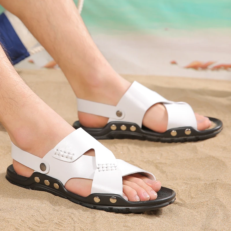 Лидер продаж года; мужская пляжная обувь из натуральной кожи большого размера; Летние Стильные мужские модные сандалии большого размера