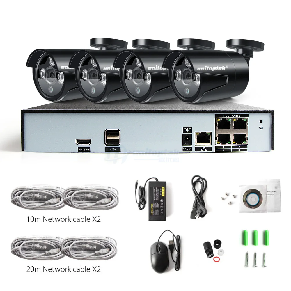 H.265 4CH 48V POE NVR комплект камеры безопасности CCTV система с 4 шт 4.0MP CCTV безопасности ip-камера наружного ИК ночного видения P2P XMEye