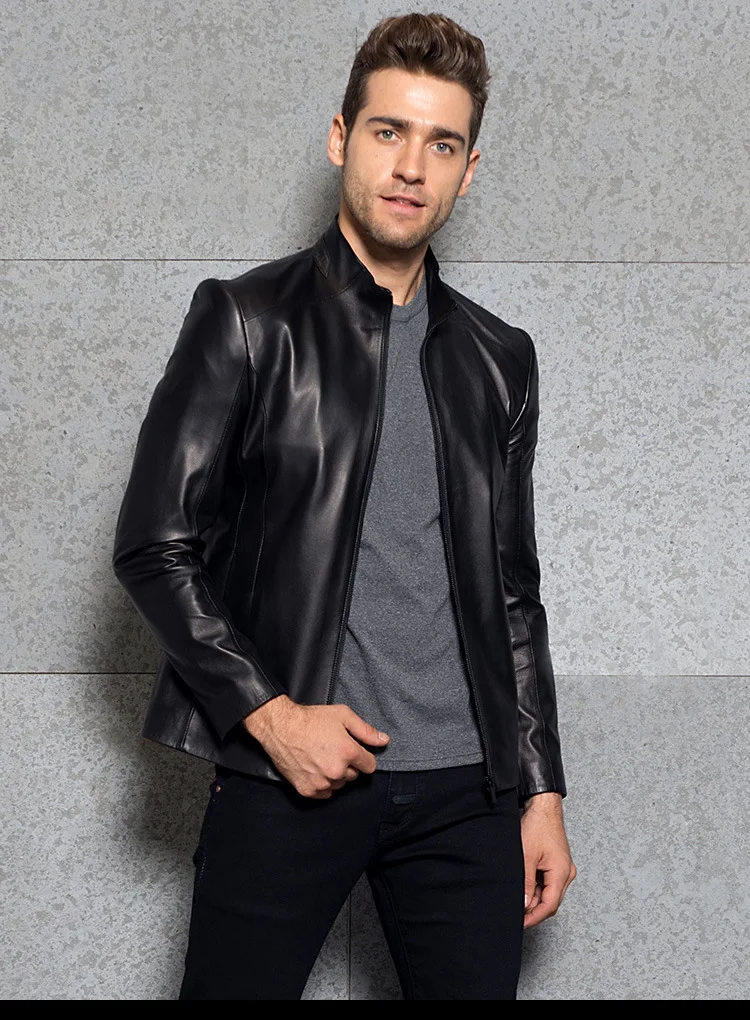 Men's Leather Jacket Stand Collar Self Cultivation Sheepskin Jacket
