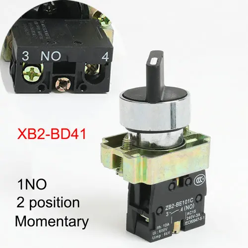 XB2-BD21 BD25 BD33 BD53 BD73 1NO/2NO/1NO1NC 2/3 фиксация положения самоблокирующийся селектор кнопочный переключатель мгновенный самосброс - Цвет: XB2-BD41
