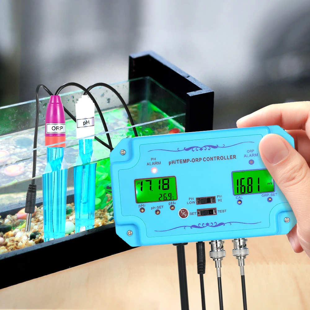 

Professional Water Quality Controller Water Tester PH ORP TEMP Controller Electrode BNC Type Probe PH ORP Dual Display Control