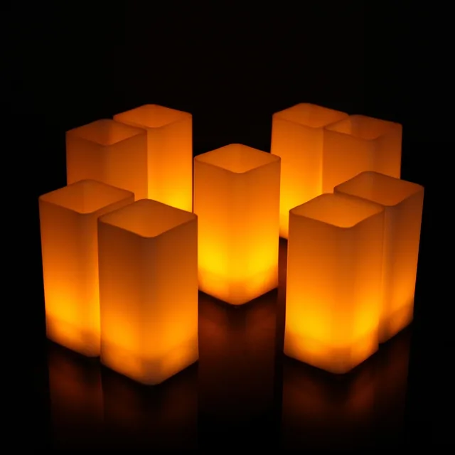 12pcs Flickering LED Candles Square Pillar Fake Candle Electric
