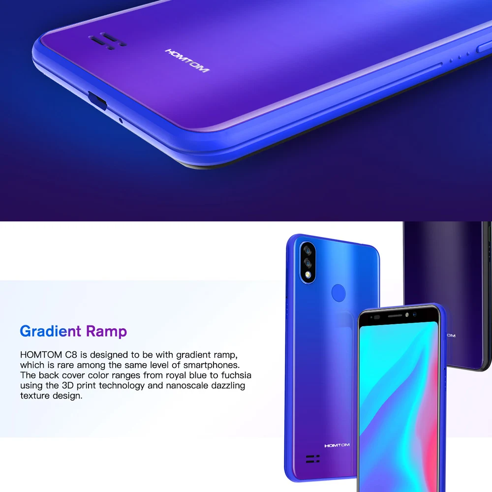 HOMTOM C8 4G 5,5 ''Android 8,1 MTK6739 4 ядра 1,3 GHz2GB RAM 16GB ROM 13.0MP смартфон отпечатков пальцев Face ID 3000 mAh смартфон