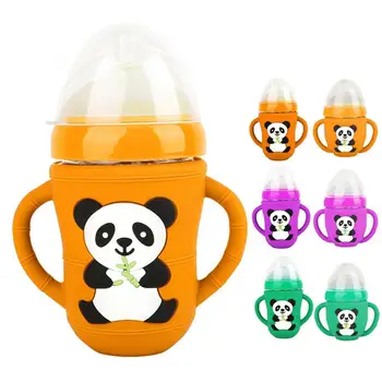 

150ml/240ml BPA-Free Baby Glass Feeding Bottle Portable Explosion-Proof Baby Bottle Milk Bottle with Cartoon Panda Water Bottle