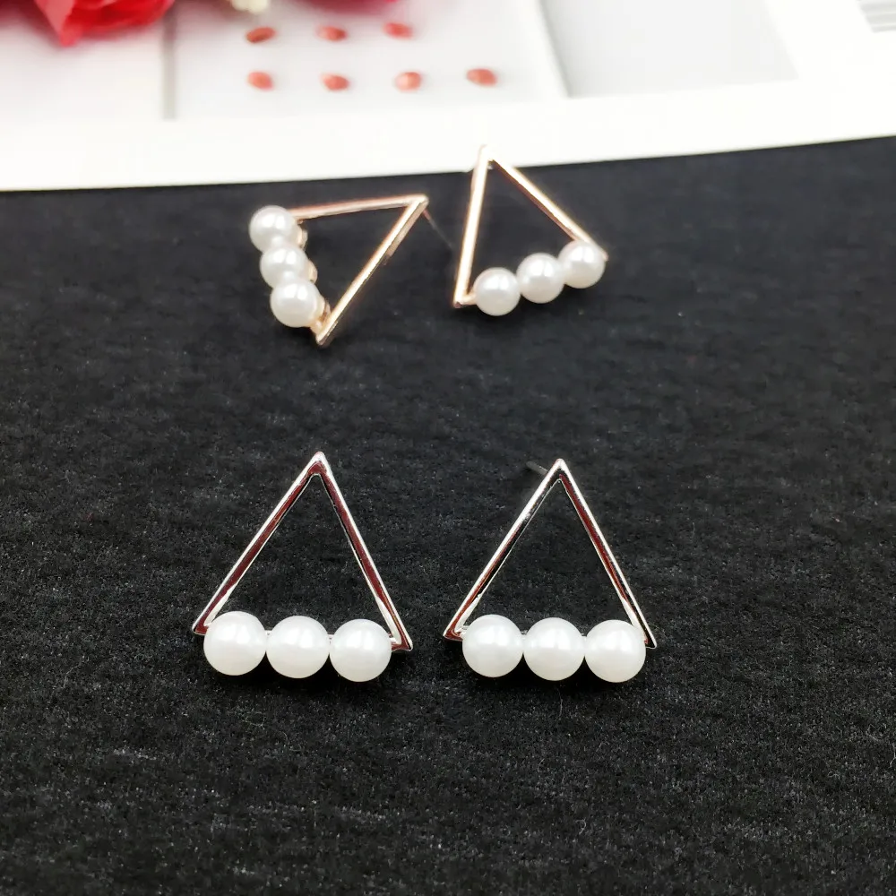 

New 925 Sterling Silver Vintage Imitation Pearl Triangle Drop Earrings for Women Lady Korean Jewellery Wholesale Bijour