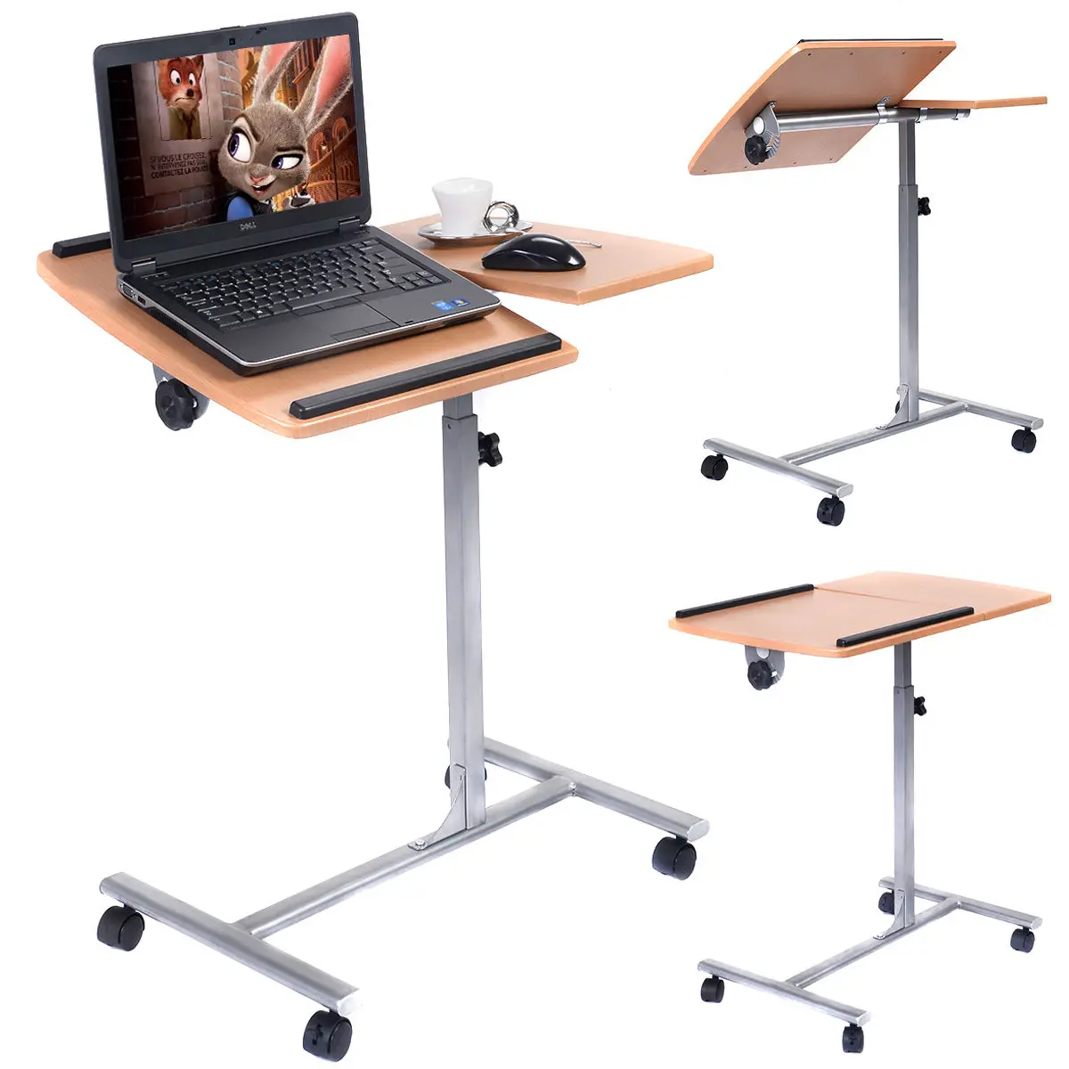  Giantex Height Adjustable Laptop Notebook Desk Modern Computer Table Stand Holder Swivel Rolling Ho