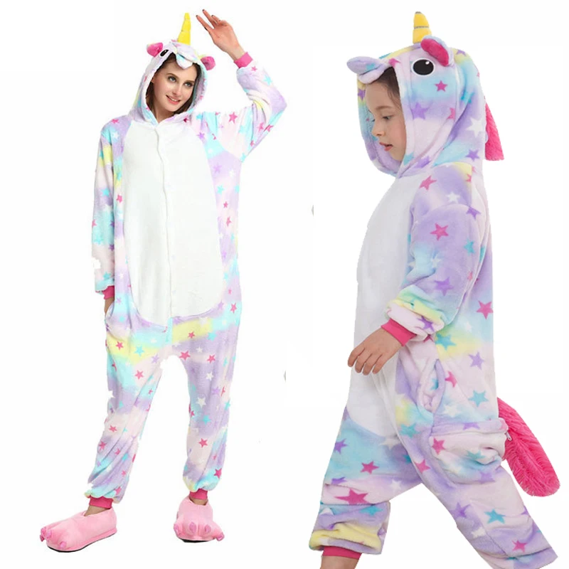 

Kigurumi Unicorn Hooded Children pajamas Kids Mommy Flannel Baby Animal Nightgown Animal Kids Sleepwear mom Boys Girls Pyjamas
