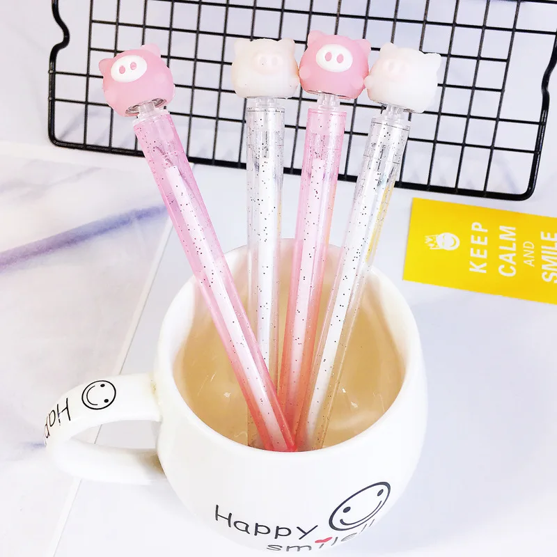 

2Pcs Cute Rotatable Pig Gel Pens Kawaii 0.5mm Black Ink Neutral Pen Material Escolar Stationery School Writing Supplies