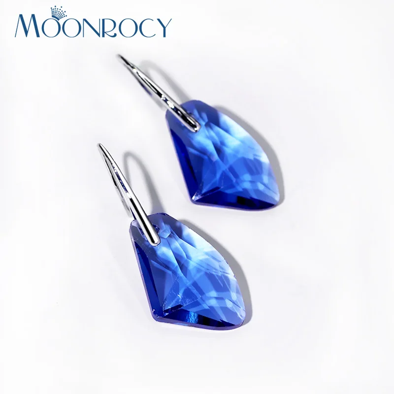 

MOONROCY Free Shipping Fashion Jewelry Silver Color Long Blue Green Pink Crystal Dangle Earrings Hook Wholesale for Women Gift