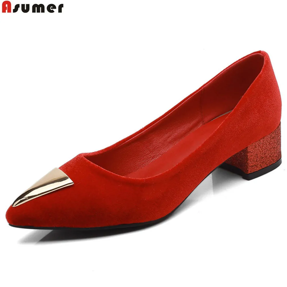 ASUMER black red fashion pointed toe shallow spring autumn ladies shoes