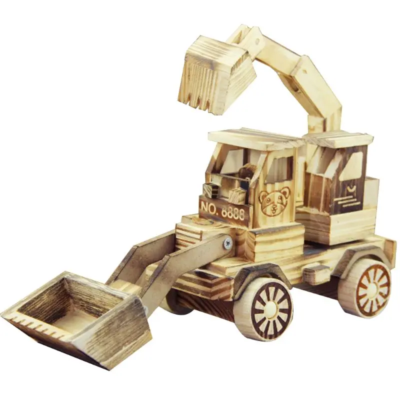 Деревянный Экскаватор Бульдозер Инженерная модель автомобиля ручной работы декоративное украшение для дома для детей, для ребенка