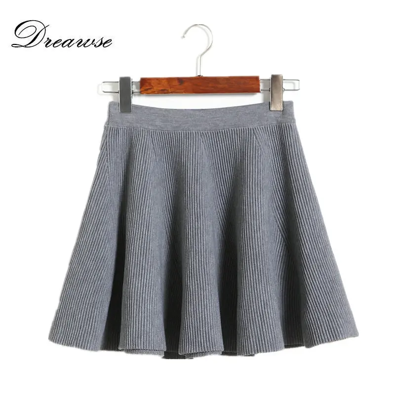 Dreawse Весенняя трикотажная юбка короткая женская однотонная Свободная юбка осень плиссированная шерстяная зонтик трапециевидная юбка с высокой талией MZ2192