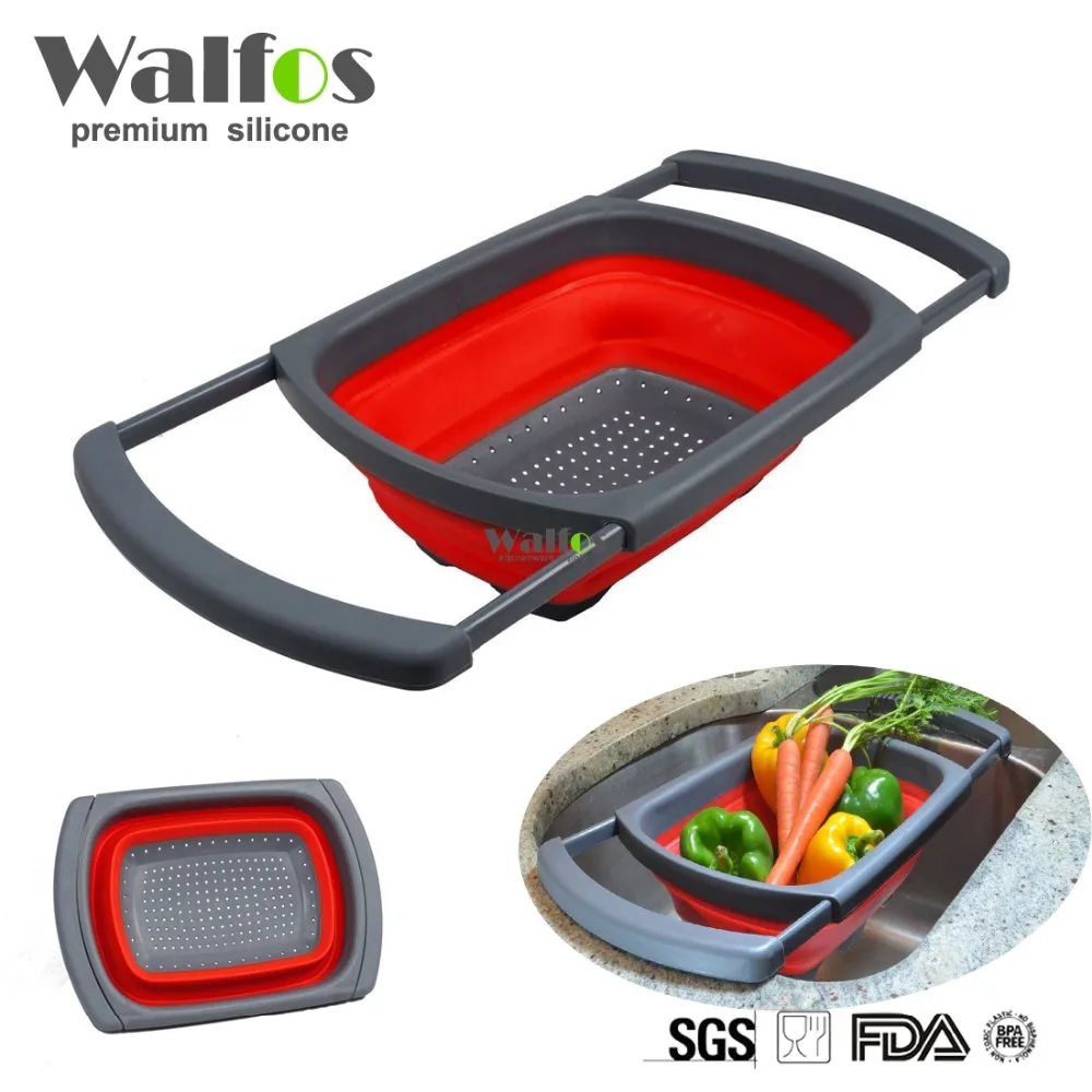 WALFOS Super practical Creative fashion Plastic wash rice Colander Strainer Sieve bright kitchen plastic drain vegatable basket