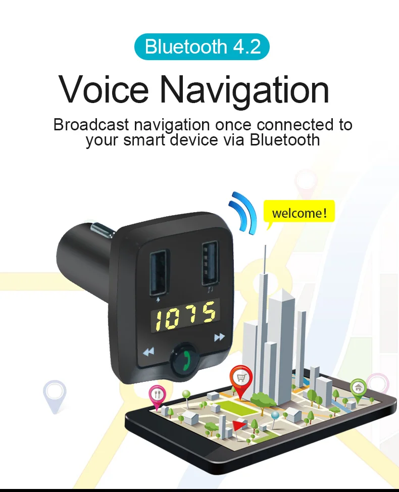 ANLUD FM Transmitter Bluetooth Car Kit MP3 Player Dual USB Bluetooth 4.2 Voltage Display Support FLAC Lossless Music Playing (7)