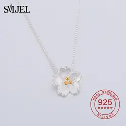 SMJEL 925 пробы Серебряные ожерелья Cherry Blossom Цветок Для женщин колье очарование длинной цепи Цветочные украшения вечерние подарок