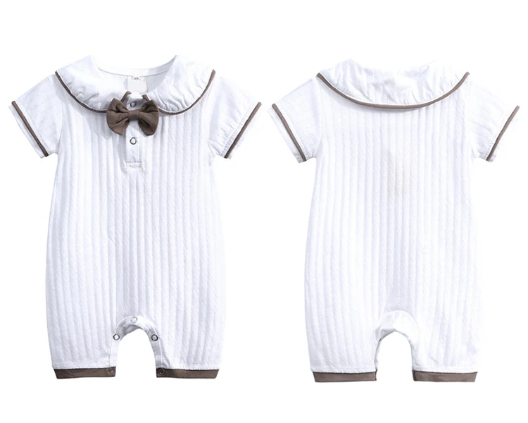 summer short sleeve baby clothes infant jumpsuit baby bodysuit kids costume letter print ropa para bebe with bow tie