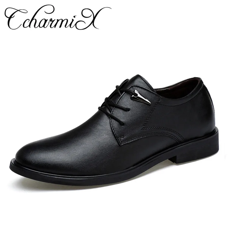 comprar CcharmiX 38 46 Alta Qualidade Genuine Vestido de Couro Sapatos de Tamanho Apontou Inglaterra Negócio Casamento Formal Apartamentos Sapatos Pretos Para homens